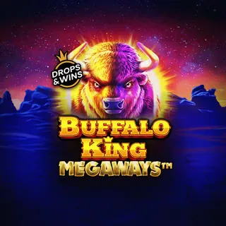 Portada del juego Buffalo King Megaways: bisonte violeta en un cañón
